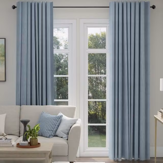ANTE DECOR Burgess Blue Striped Cotton Blackout Made To Measure Curtains