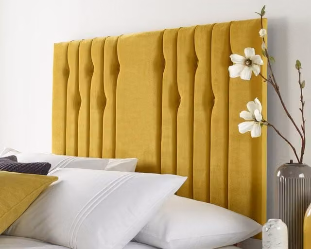 Catherine Lansfield Lemonwood Modern Yellow Velvet Upholstered Panel Headboard