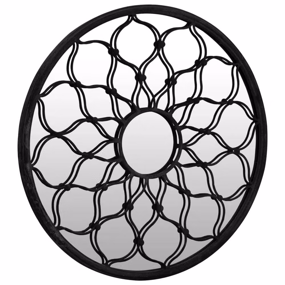 Berkfield Round Metal Garden Wall Mirror in Black, Diameter: 60 cm, Depth: 3 cm – 3