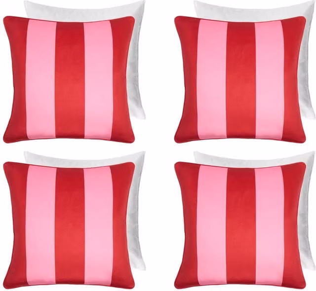 OHS Pack of 4 Pink Matte Velvet Striped Square Filled Cushions