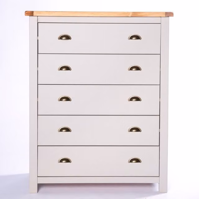 Cabinet Bits Argenta 5 Drawer Chest in Light Grey with Brass Cup Handles