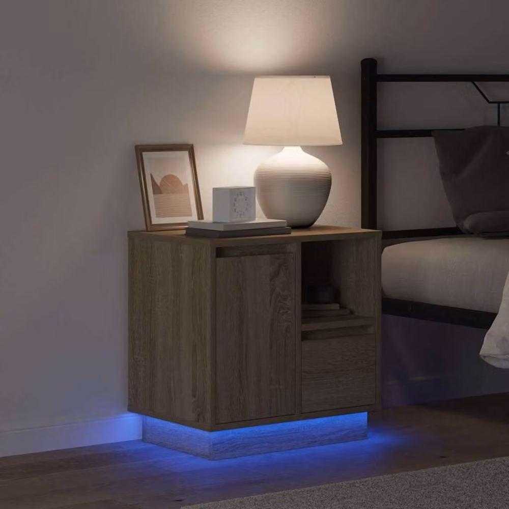 Berkfield Home Bedside Cabinet in Sonoma Oak with Integrated LED Lighting, Tan, W: 50 cm, D: 34 cm, H: 50 cm – 2