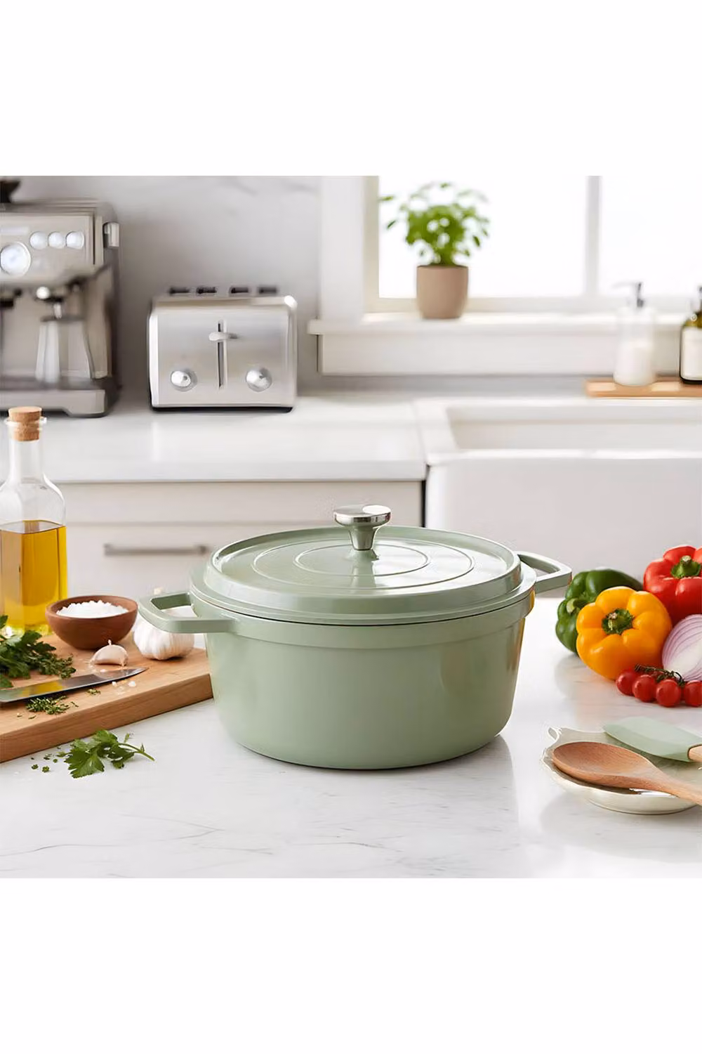 Living and Home Non-Stick Enamel Cast Aluminium Dutch Oven Casserole Pot, Pale Green, 2.75/4.75 l – 3
