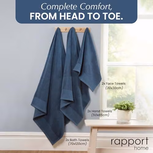 Rapport Home Eden Weave 6-Piece Cotton Towel Set in Blue, 500GSM Soft Absorbent Towels – 2