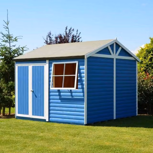 Shires Mammoth Loglap Shiplap Double Door Shed with One Opening Window, Blue, W: 365.76 cm, D: 365.76 cm, H: 182.88 cm