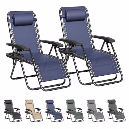 MCC Direct Set of 2 Zero Gravity Reclining Sun Loungers with Blue Textilene Fabric and Black Powder Coated Steel Frame