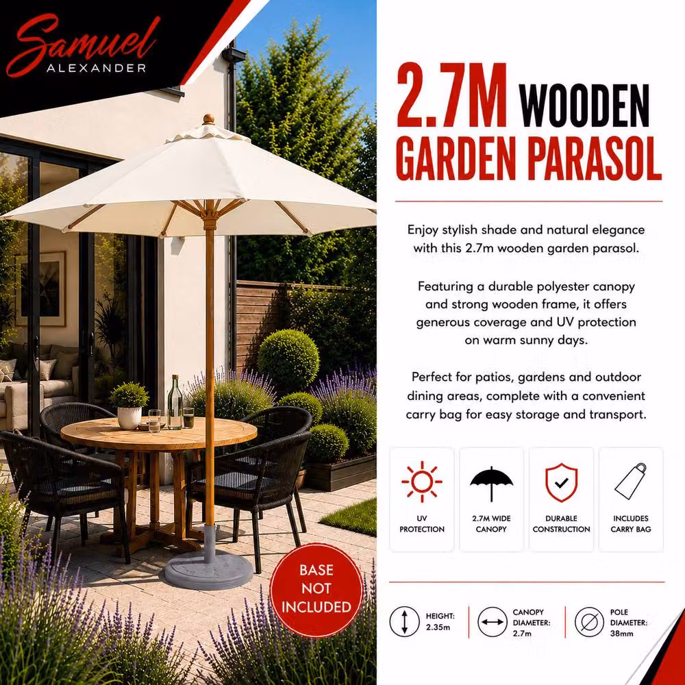 Samuel Alexander Beige Wooden Garden Parasol Sun Shade with Carry Bag – 5