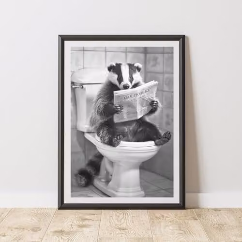 60 Second Makeover Badger On The Toilet Animal Print Paper Poster, A4