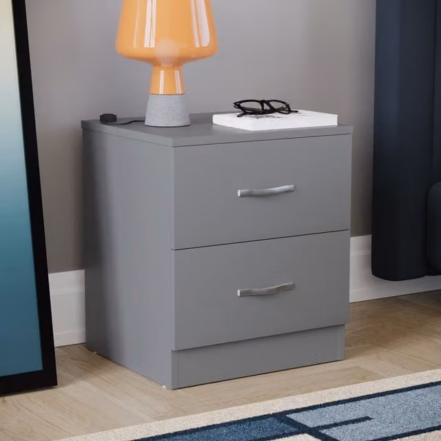 Vida Designs Riano Large Grey 2 Drawer Bedside Cabinet with Metal Handles and Runners, W: 40.0 cm, D: 36.0 cm, H: 47.0 cm – 1