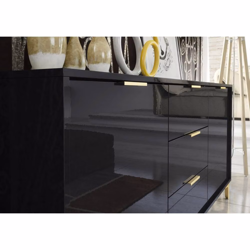 Mex Furniture LTD Goldline Glossy Black and Gold Sideboard, W: 140 cm, H: 80 cm, D: 35 cm – 3