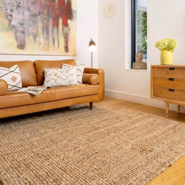 Kukoon Handmade Boucle Jute Area Rug in Natural Beige, W: 160 cm, D: 230 cm