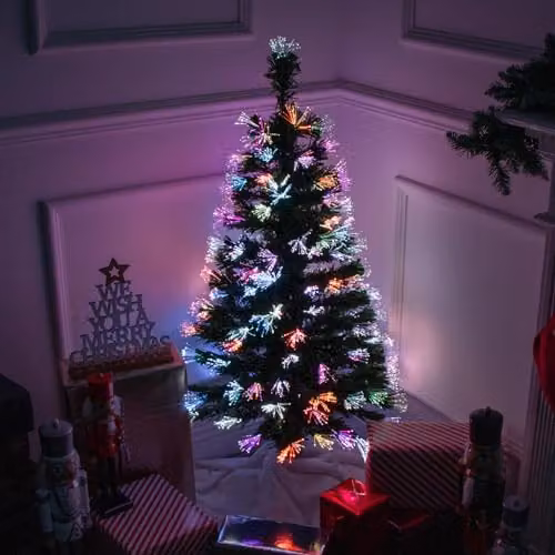 The Christmas Workshop 4ft Fibre Optic Artificial Indoor Christmas Tree in Green with Multicolour Lights, H 120 cm x W 13 cm x D 13 cm – 2