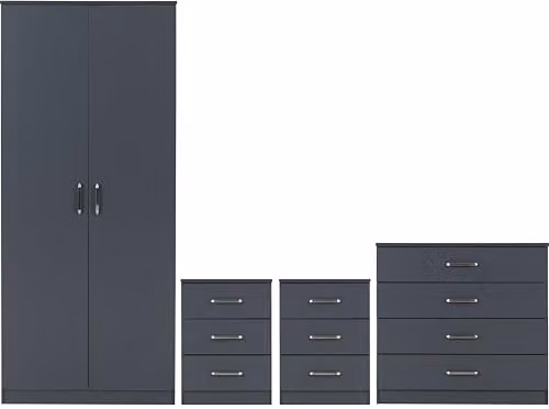 Seconique Dakota 2 Door Wardrobe Bedroom Set in Matt Dark Grey, H 175 cm x W 75 cm x D 48 cm – 1