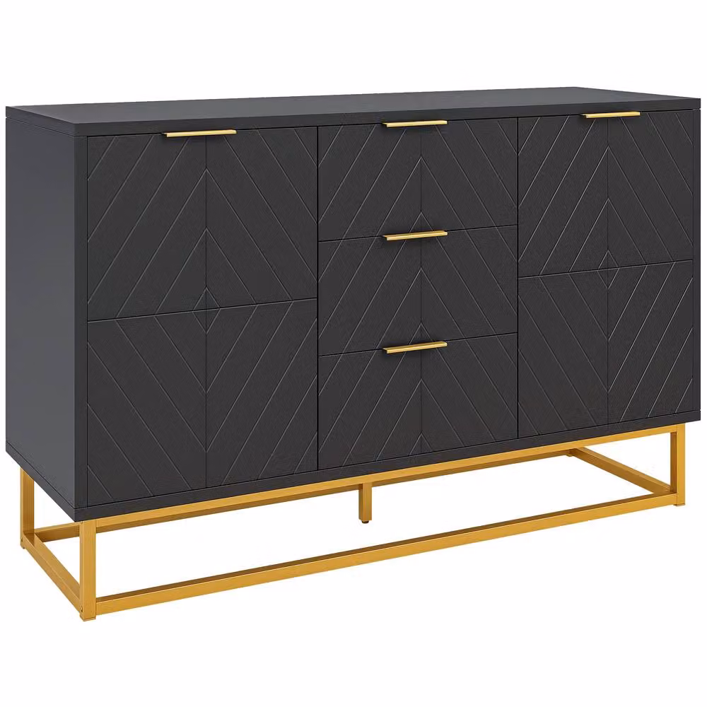 HOMCOM Modern Sideboard Storage Cabinet with Adjustable Shelves in Black and Gold – 2