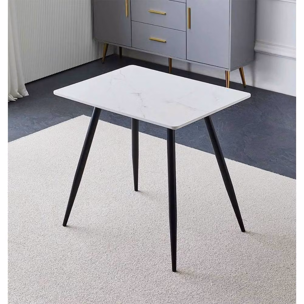 FORGEVIO Modern Square Small Dining Table with White Marble Effect MDF Top and Black Metal Legs – 2