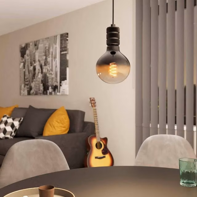 Eglo Yorth Single Pendant Light Black with Transparent Glass Sphere and E27 Socket
