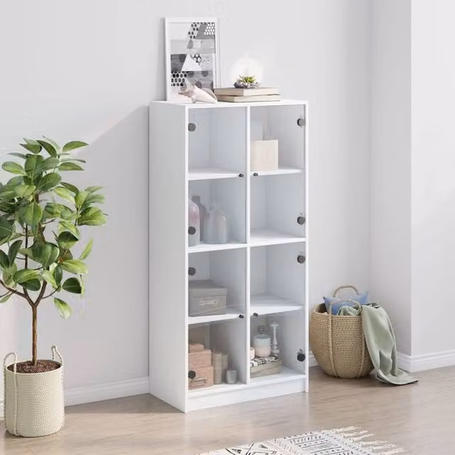 Berkfield Home White Highboard with Glass Hinged Doors, W/D/H: 68 x 37 x 142 cm – 1