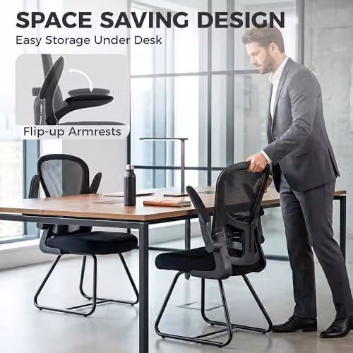 HOMCOM Black Conference and Reception Office Chair with Flip-up Armrests and Mesh Fabric – 5