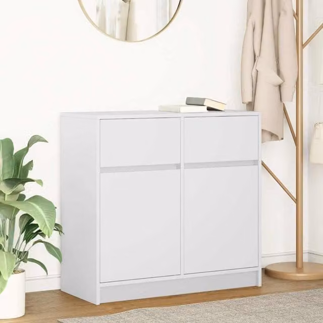 Berkfield Home White Modern Sideboard with Drawer, W/D/H: 80 x 34 x 76 cm