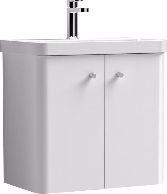 Balterley Modern Wall Hung 2 Door Bathroom Vanity Unit with Basin, Gloss White, Width: 60.5 cm