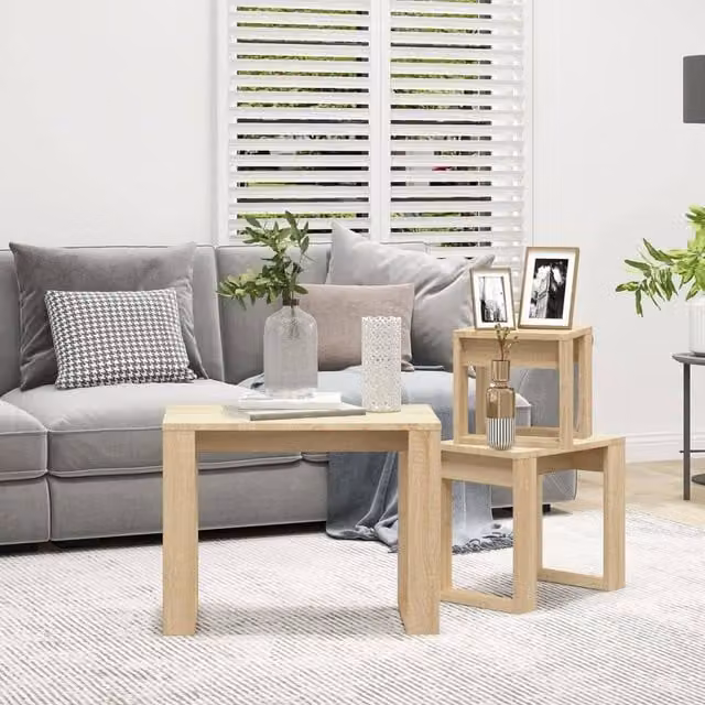 Berkfield Home Nesting Tables, 3 Piece Set in Sonoma Oak Light Brown Engineered Wood