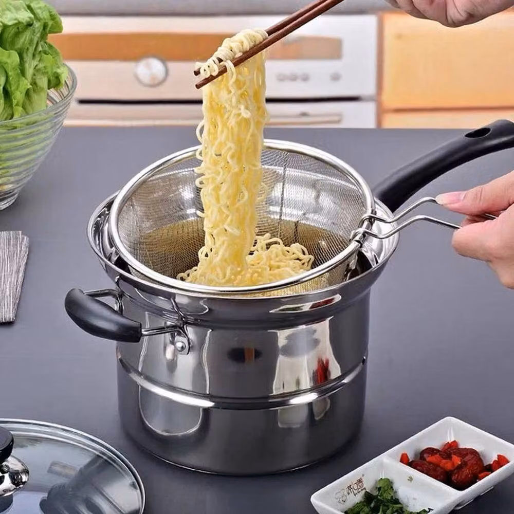 VOGREX Non-Stick Deep Chip Fryer Pan with Basket and Lid in Silver – 3