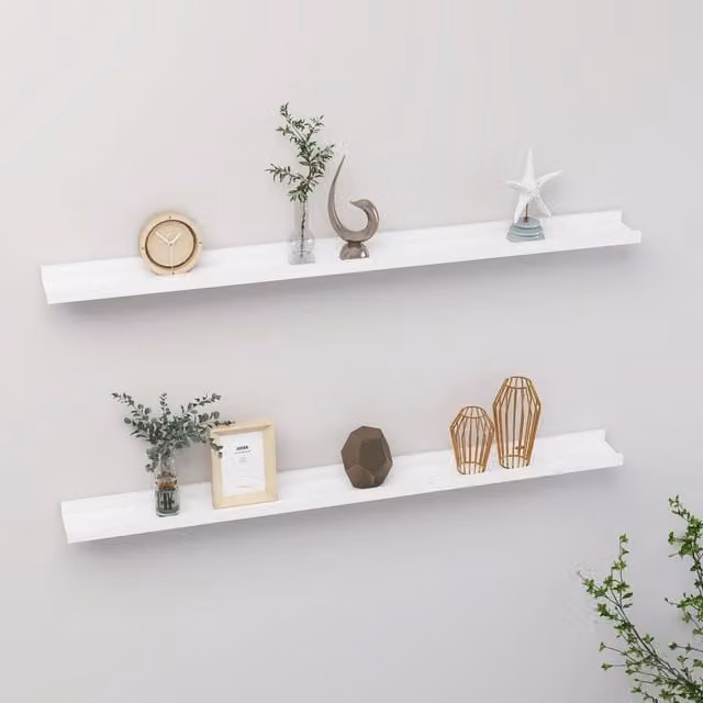Berkfield Home Wall Mounted Shelves, 2 Pack, White, W: 100 cm, D: 9 cm, H: 3 cm