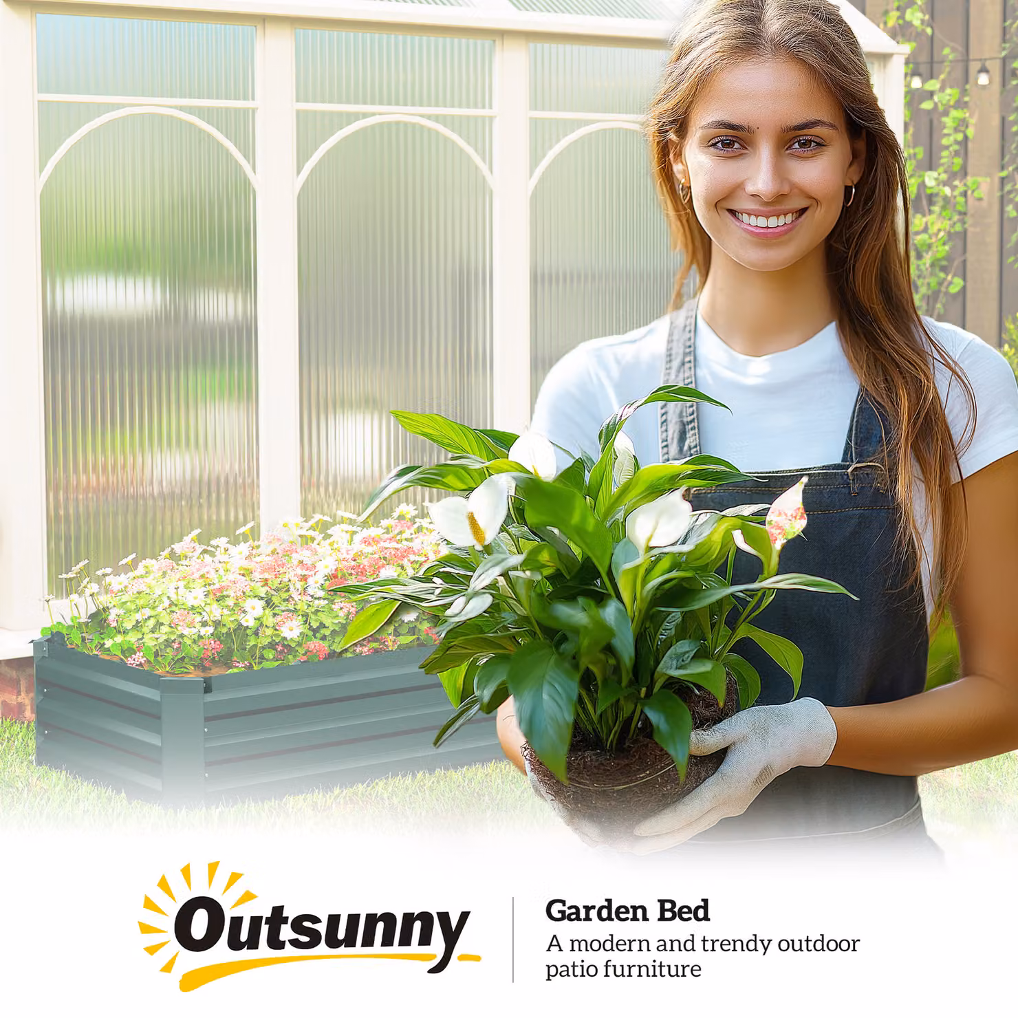 Outsunny Galvanised Steel Raised Bed Planter in Silver, W: 240 cm, H: 60 cm, D: 30 cm – 8