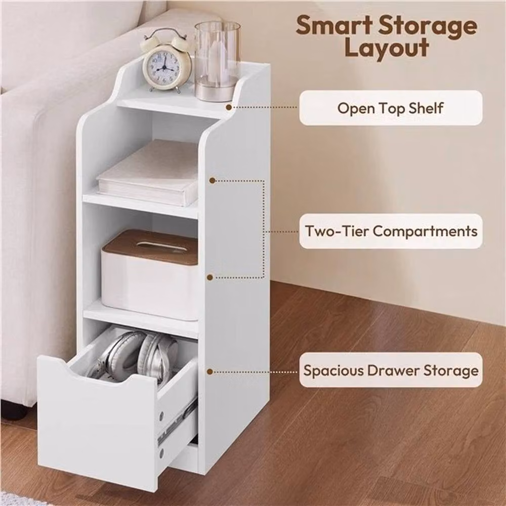 SPETLEK Narrow Nightstand with Drawer in White – 3