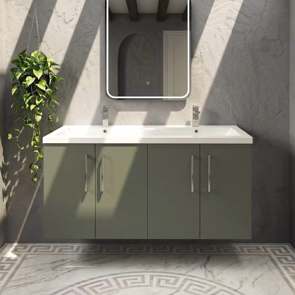 Balterley Wall Hung 4 Door Double Basin Vanity Unit with LED Lighting, Matt Green, W/D/H: 120.5 x 38.3 x 58.0 cm – 3