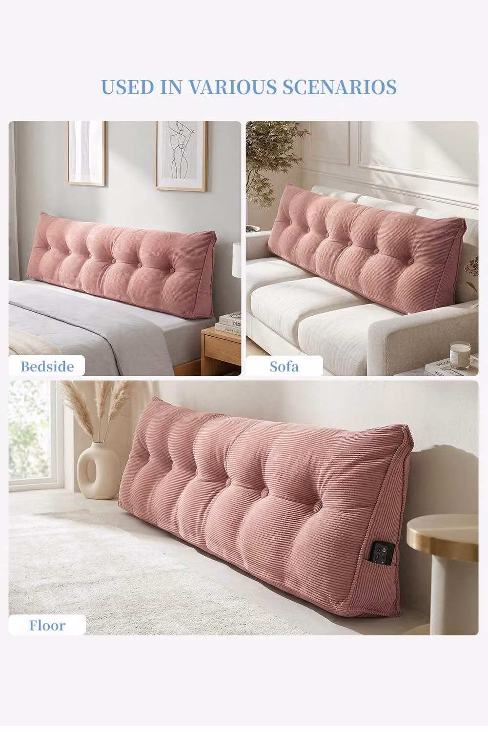 Garden Sanctuary Pink Corduroy Wedge Headboard Pillow with Removable Cover – 3