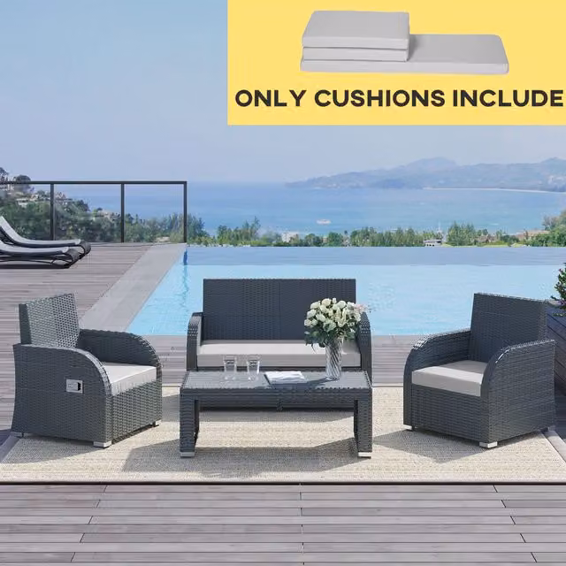 Outsunny 3 Piece Grey Polyester Outdoor Cushion Pad Set for Rattan Furniture – 2