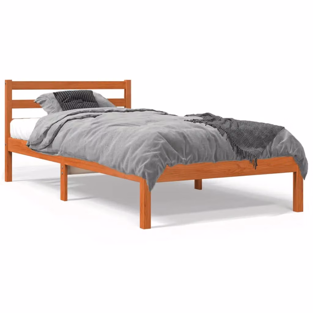 Berkfield Home Single Solid Wood Pine Bed Frame in Wax Brown, W/D/H: 90 x 190 cm – 2