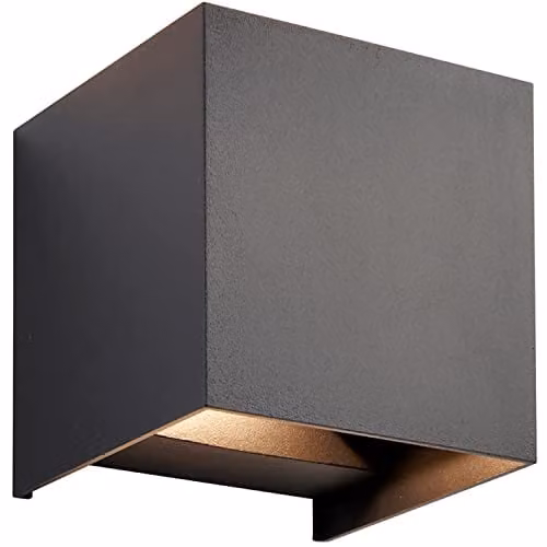 Loops Twin Outdoor Cube Wall Light in Matt Black Aluminium with Transparent Glass, IP44 Rated, Dimmable CCT LED Up and Down Lamp