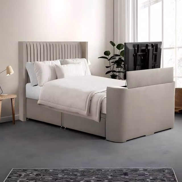 Paradise Beds Ltd Crystal Comfort Double Bed Set in Grey Velvet with Drawers, W/D/H: 140 x 200 cm – 1
