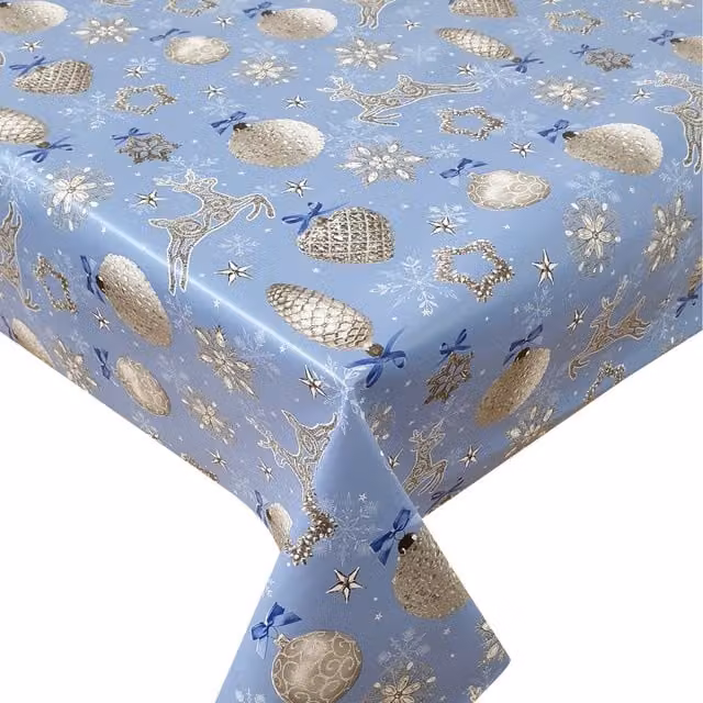 Kitchenwise Blue PVC Sparkle Christmas Tablecloth, 150 cm