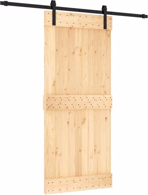 Berkfield Home Modern Sliding Door with Hardware Set in Tan Solid Wood, W: 90 cm, H: 210 cm