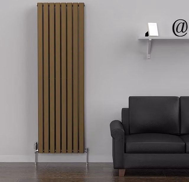 Lux Heat Flat Vertical Double Radiator in Antique Brass, H: 180 cm x W: 56 cm