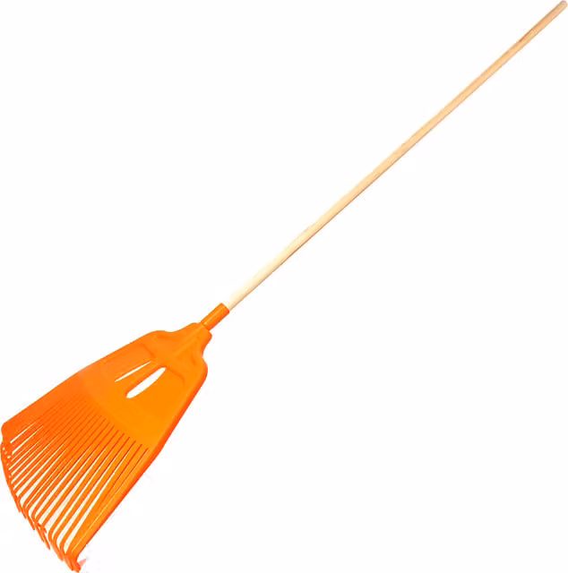 SolaDirect Heavy-Duty Garden Rake with 19 Plastic Tines and Wood Handle, Orange, W: 44 cm, H: 57 cm
