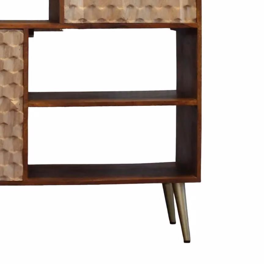 IH Design Koda Retro Mango Wood Display Unit with Shelves and Cupboards in Brown and Gold – 2