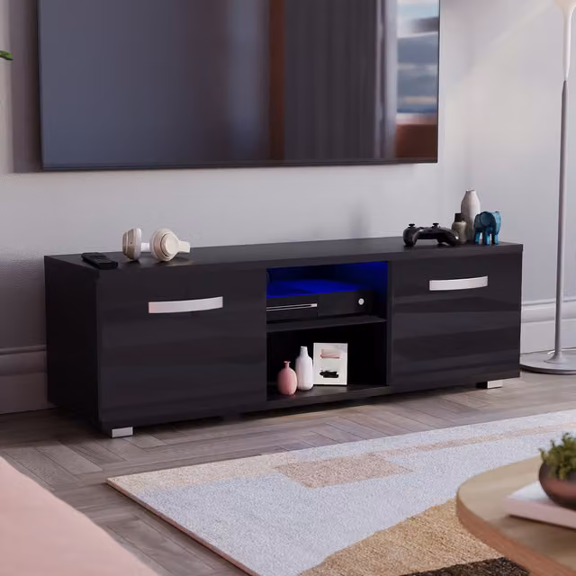 Vida Designs Cosmo 2 Door LED TV Unit in Black with RGB Light, W: 120 cm, H: 38 cm, D: 40 cm – 1