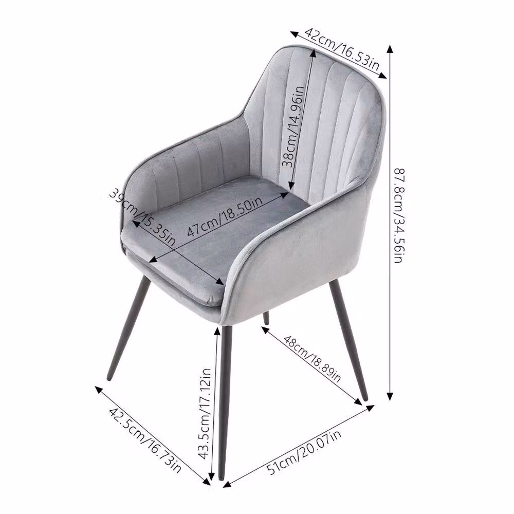 KORVIXA Set of 2 Grey Velvet Modern Dining Chairs with Metal Frame and Height: 100 cm – 2