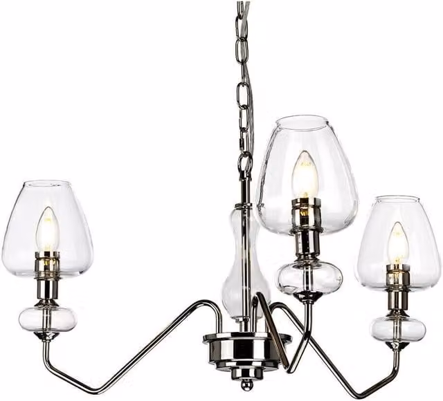 Loops 3 Bulb Suspended Ceiling Light in Silver with Transparent Glass Shades, E14 LED Compatible