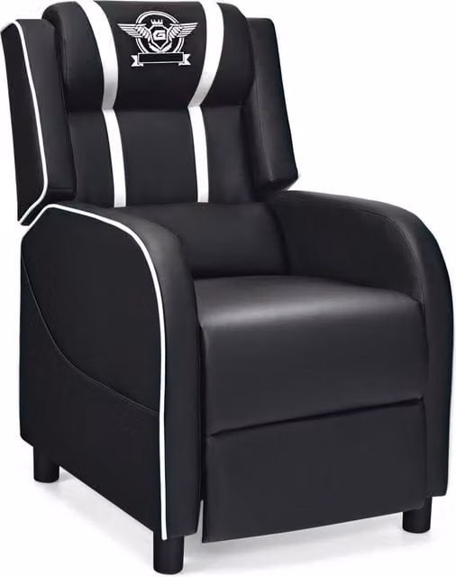 Costway White PU Leather Gaming Recliner Chair with Adjustable Footrest and Headrest