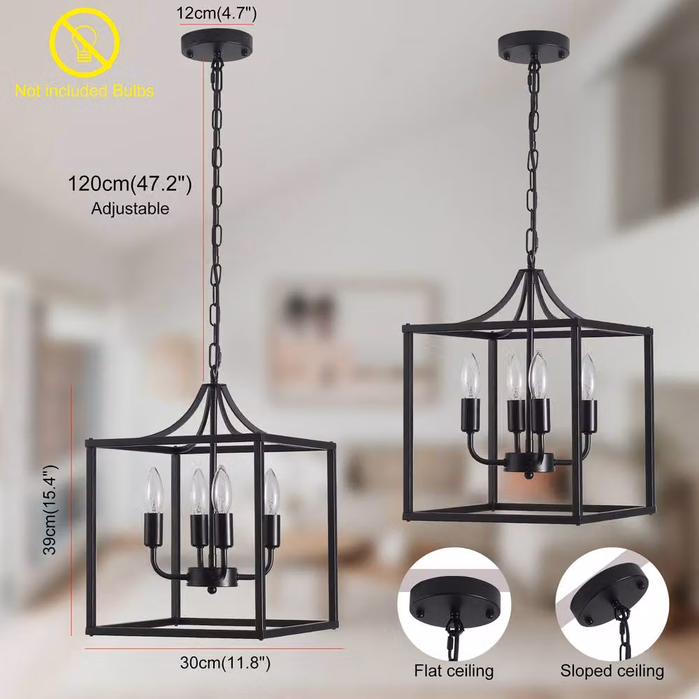 NIVOR Industrial Metal Lantern Chandelier, 4-Light Hanging Pendant with E14 Sockets in Black and Gold/Brass – 2
