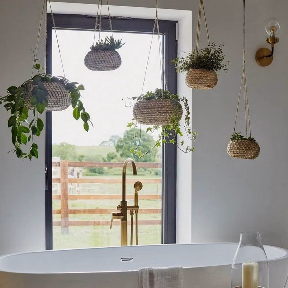 Ivyline Hanging Seagrass Planter Set of 2 in Brown and Beige – 1