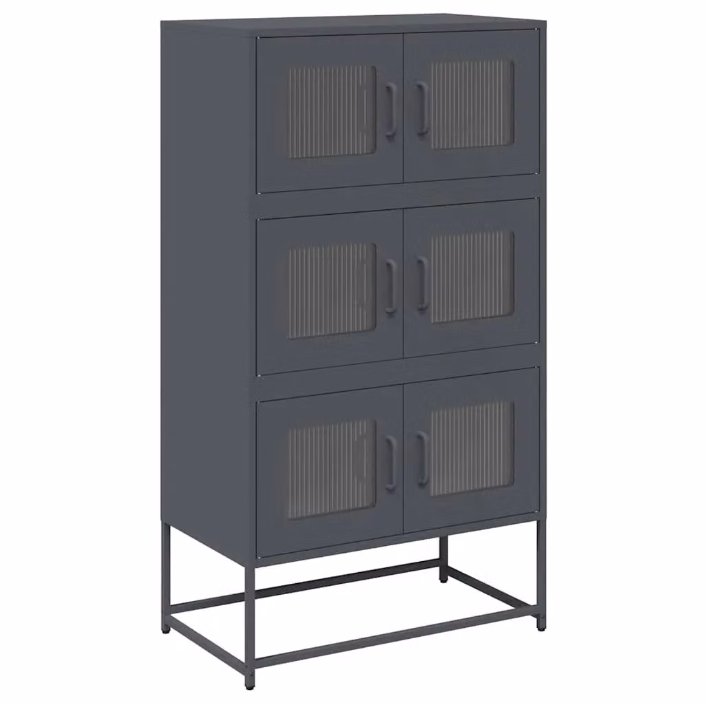 Berkfield Home Anthracite and Black Steel Highboard with Glass Hinged Doors, W/D/H: 68 x 39 x 123 cm – 2