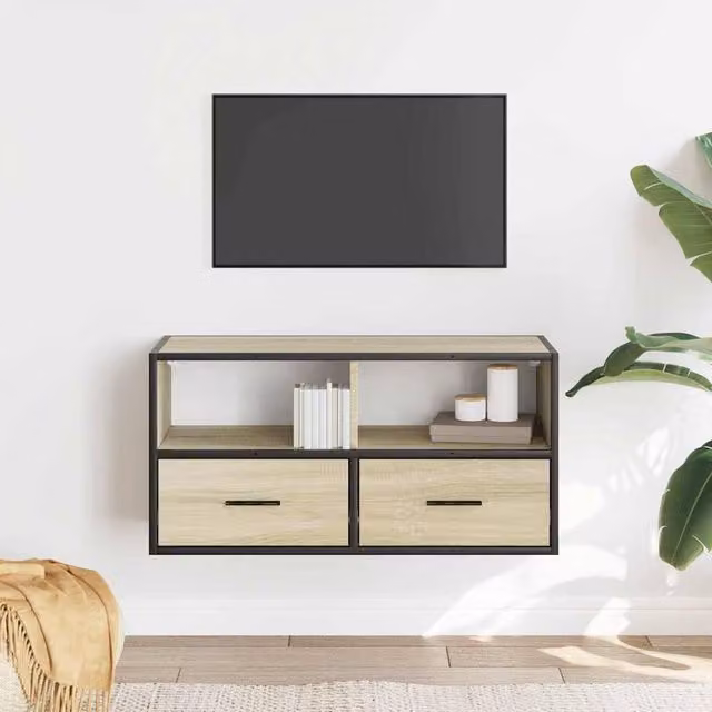 Berkfield Home TV Cabinet in Sonoma Oak and Beige, W/D/H: 80 x 31 x 39.5 cm