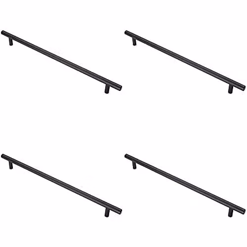 Loops 4 Pack T-Bar Metal Cupboard Pull Handles in Matt Black, W: 348 mm, D: 12 mm, Fixing Centres: 288 mm