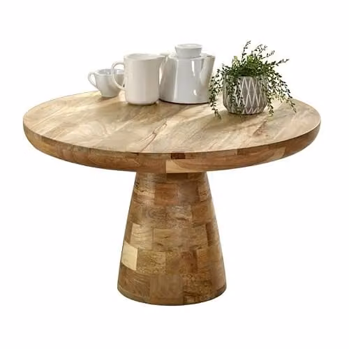 Indian Hub Surrey Mushroom Style Coffee Table in Brown Solid Mango Wood, W: 80 cm, D: 80 cm, H: 45 cm – 1